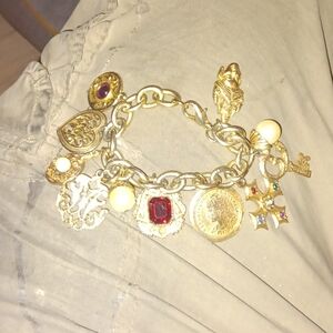 Gold-Tone Charm Bracelet with Red and Cream Accents by